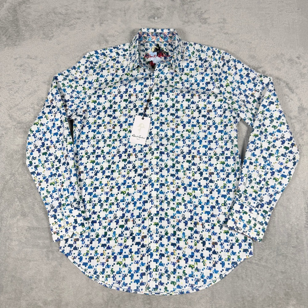 Robert Graham Mens S Dormer Button Down Shirt Geometric Skull Cuffs